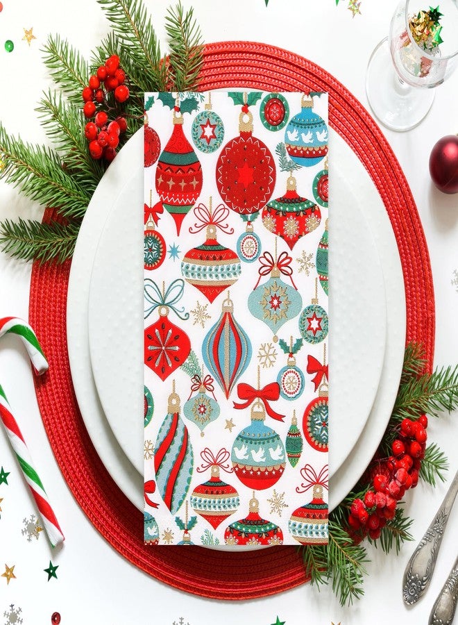 Quera 50 Pack Christmas Paper Napkins Guest Hand Towels Disposable Vintage Lamp Ball Pine Branch Paper Napkins Winter Dinner Hand Napkin for Christmas Winter Holiday Party Supplies, 4.3 x 7.8 Inch - Image 4